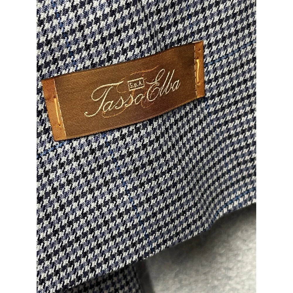 NWT Tasso Elba Men 42R Luxury Sport Coat Blazer Blue Grey Houndstooth TS72B09503